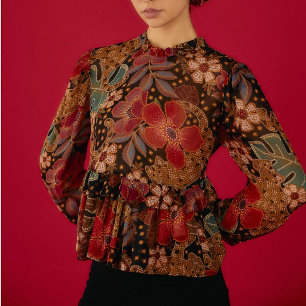 FARM RIO Flowered Leopards Blouse